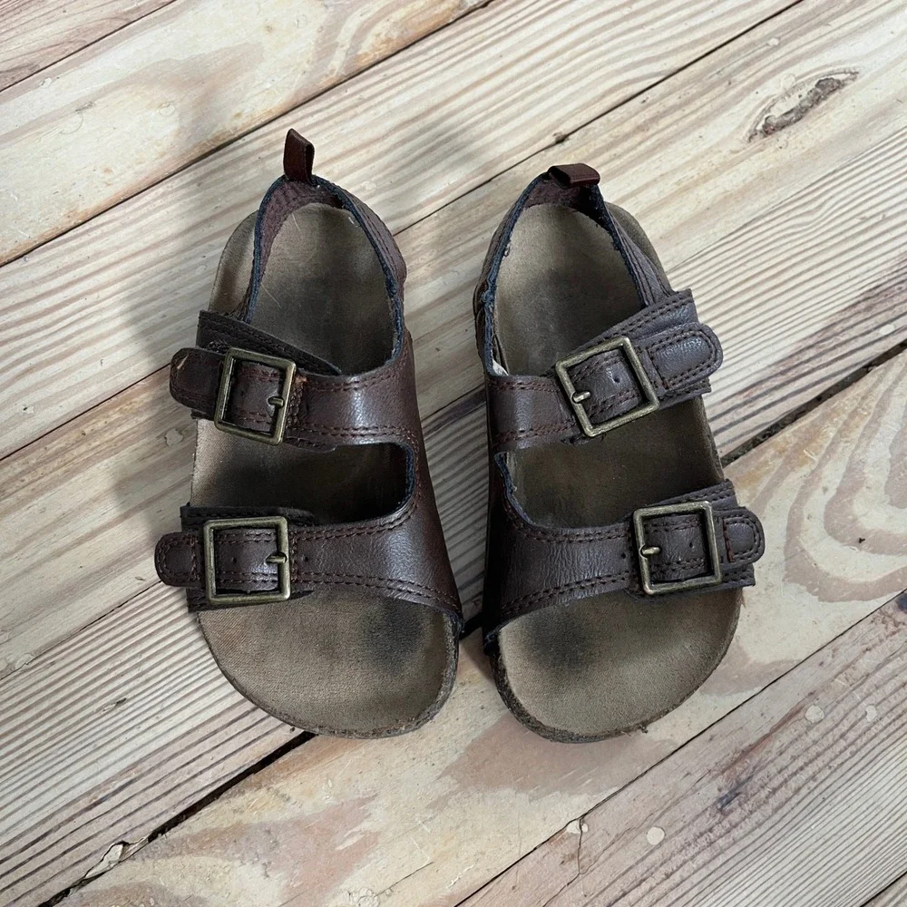 Bruno Toddler Brown Double Strap Buckle Cork Sandals Sz 8M osh kosh‎ hook & loop